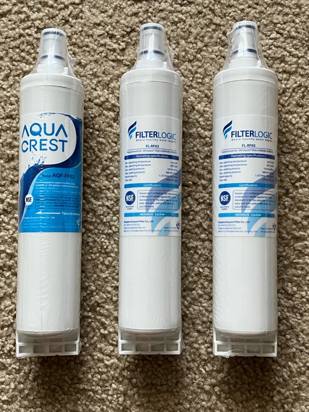 AquaCrest & FilterLogic Refrigerator Water Filter Set - White/Blue